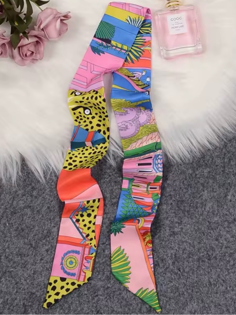 Animal Print Multi Color Horse Equestrian Twilly Scarf for Purse or Bag